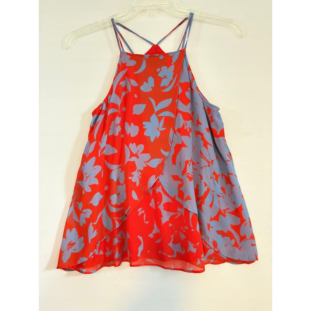 Maeve Anthropologie Floral Halter Tank Top‎ Orange Blue XS Layered Wrap